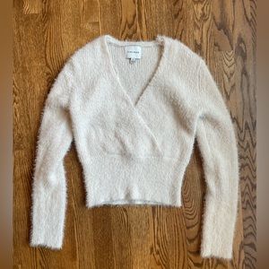 Pink Rose | Cropped V-Neck Wrap Sweater | Size: S | Color: Ivory | Never worn